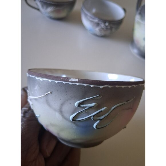 Vintage Japanese Dragon Tea Set Sugar Bowl Creamer 3 Cups  Hand-Painted Moriage - Picture 15 of 16